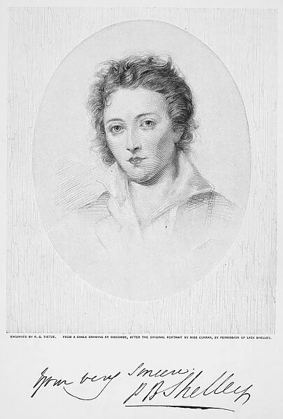 PERCY BYSSHE SHELLEY (1792-1822). English poet. Wood engraving, late 19th century, after the painting, 1819, by Amelia Curran