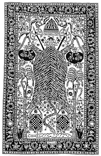 PERSIAN DERVISH CARPET. Rendering of a 17th-century Persian dervish carpet with
