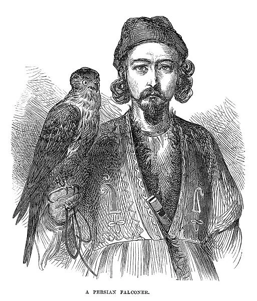 PERSIAN FALCONER, 1873. Portrait of a Persian falconer. Engraving, English, 1873
