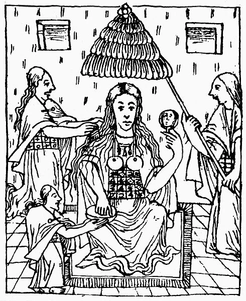PERU: INCA WOMEN. Mamaconas, chosen women of Inca society, attending to the toilette