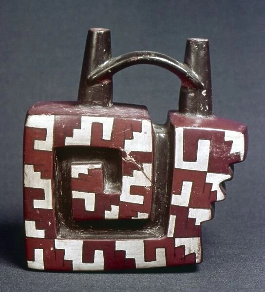 PERU: PRE-COLUMBIAN VESSEL. Pre-Columbian ceramic vessel with a painted fret design from Ica, Peru
