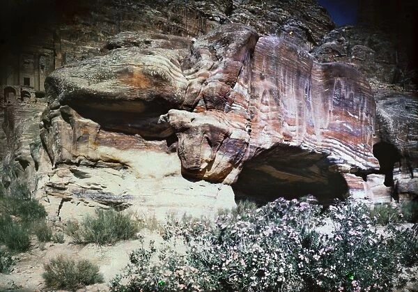PETRA, TRANSJORDAN: CAVE. Cave in Petra, Transjordan. Photograph, early 20th century