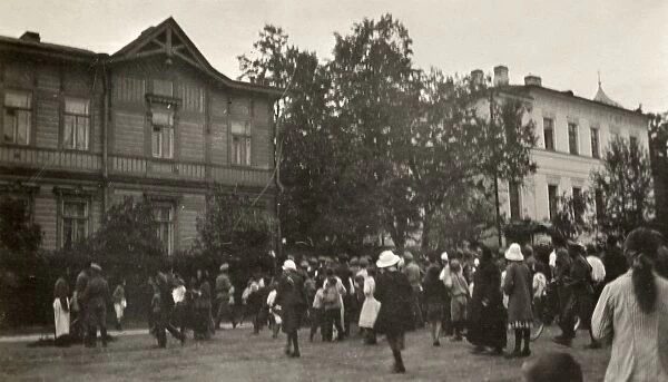 PETROGRAD, c1917. A crowd outside of Tsarskoye Selo in Petrograd, Russia