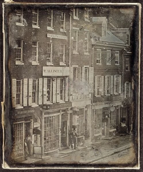 PHILADELPHIA, 1843. Storefronts along Chestnut Street in Philadelphia, Pennsylvania