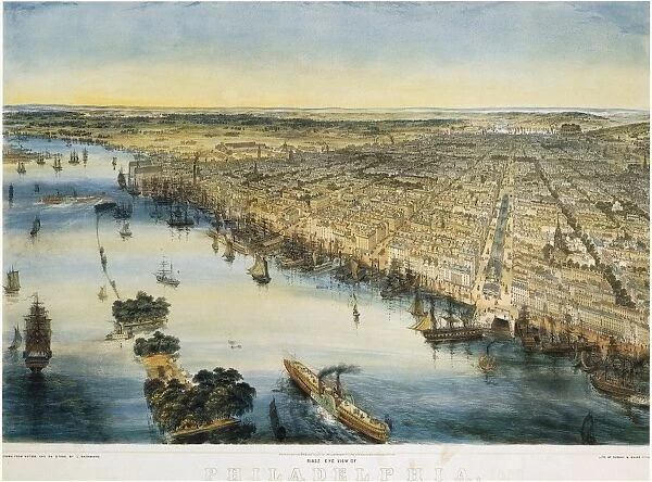 PHILADELPHIA, 1850. Birds eye view of Philadelphia, Pennsylvania. Lithograph from a drawing by J