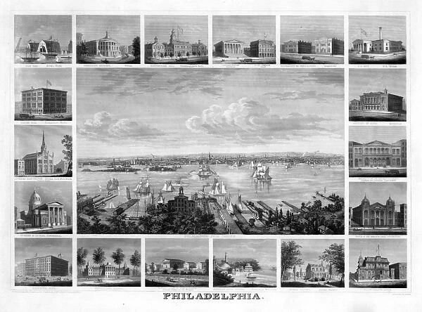 PHILADELPHIA, c1862. A view of Philadelphia, Pennsylvania and surrounding landmarks