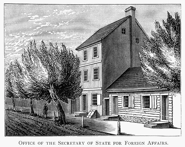 PHILADELPHIA: CAPITAL. The office of the Secretary of State for Foreign Affairs in Philadelphia, while the city was the temporary capital of the United States, 1790-1800. Wood engraving, American, 19th century
