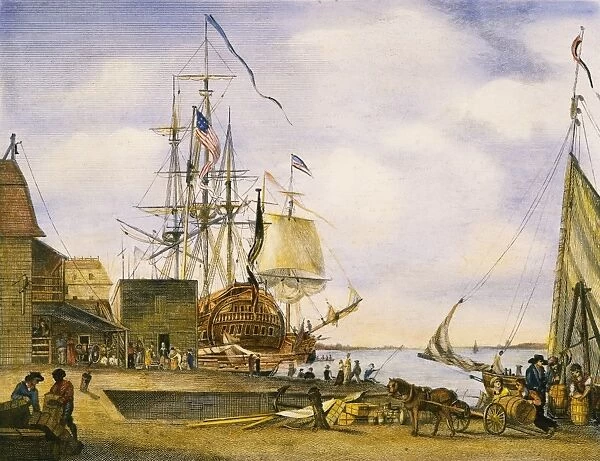 PHILADELPHIA FERRY, 1800. The Arch Street Ferry, Philadelphia: colored engraving, 1800, by William Birch & Son