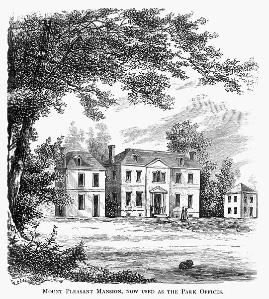 PHILADELPHIA: MANSION. Mount Pleasant mansion, built outside Philadelphia, c1761, bought by Benedict Arnold in 1779. Wood engraving, American, 1877