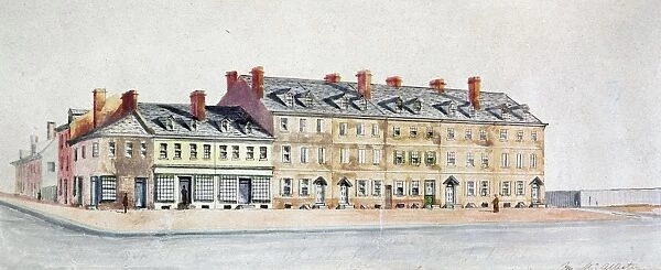 PHILADELPHIA STREET, 1808. Southwest corner of Third and Chestnut Streets, Philadelphia, in 1808