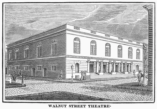 PHILADELPHIA: THEATER. The Walnut Street Theatre, founded in 1809, in Philadelphia. Wood engraving, American, c1830