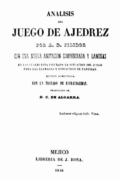 PHILIDOR: CHESS BOOK. Title page of the first chess book published in Mexico, a