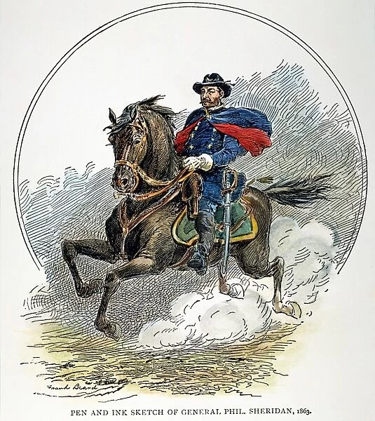 PHILIP SHERIDAN (1831-1888). American army commander: pen and ink sketch, 1863