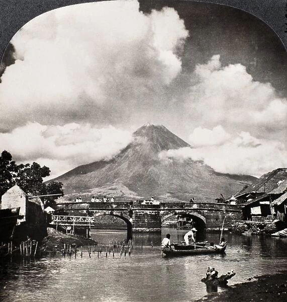 PHILIPPINES: VOLCANO. The Mayon volcano, Luzon, Philippines. Stereograph, c1900