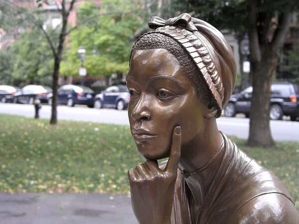 PHILLIS WHEATLEY (1753?-1784). African-American poet. Bronze, 2003, by Meredith Bergmann for the Boston Womens Memorial