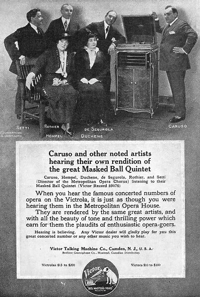 PHONOGRAPH, 1914. American magazine advertisement, 1914, for the Victor Talking