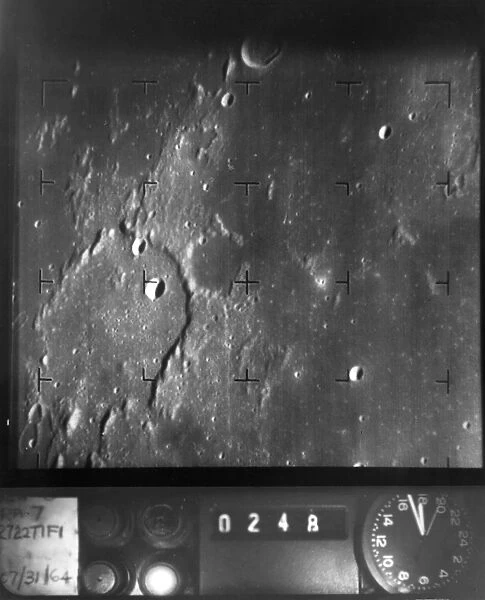 Photograph taken by the spacecraft Ranger 7 before it impacted the moon on 31 July 1964