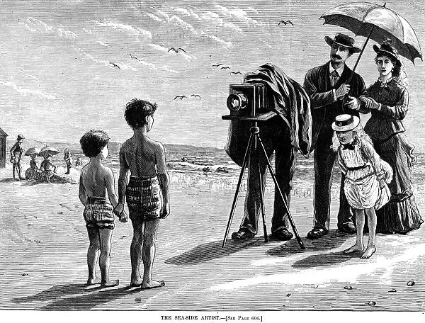 PHOTOGRAPHY, 1877. The Seaside Artist. Wood engraving, American, 1877