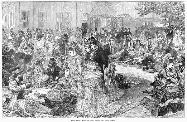 PICNIC AT THE RACES, 1872. A luncheon on the lawn behind the grandstand at the