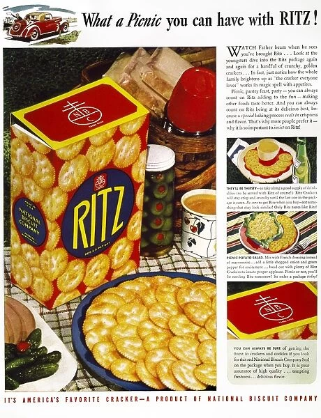 What a Picnic You Can Have wityh Ritz. Advertisement for Ritz crackers, from an American magazine, 1940