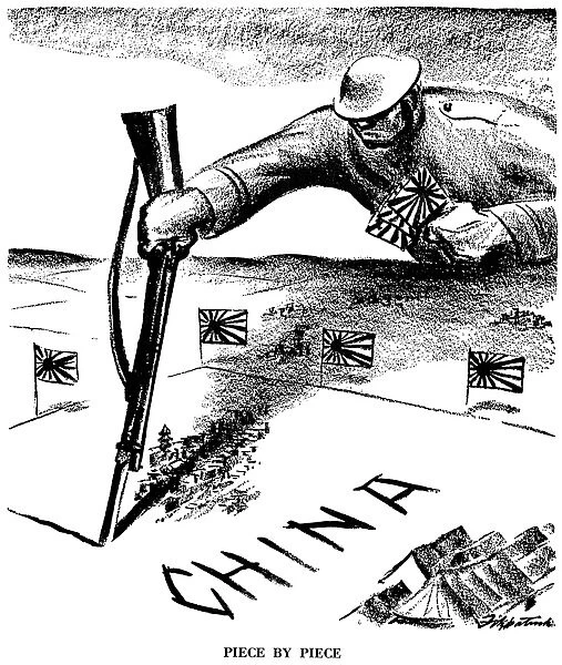 Piece by Piece. American cartoon by D. R. Fitzpatrick, 1937, on Japans expansionism in Asia, which began the second Sino-Japanese War
