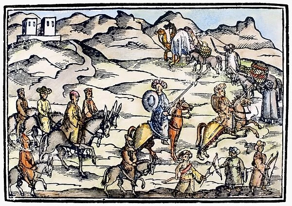 PILGRIMS, 17th CENTURY. Pilgrims travelling to Jerusalem. Woodcut from a German travel book