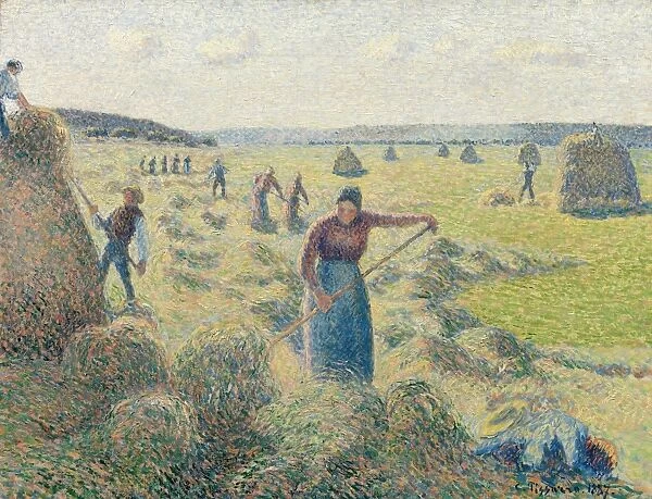PISSARO: HAY HARVEST, 1887. The Hay Harvest, Eragny. Oil on canvas, Camille Pissarro