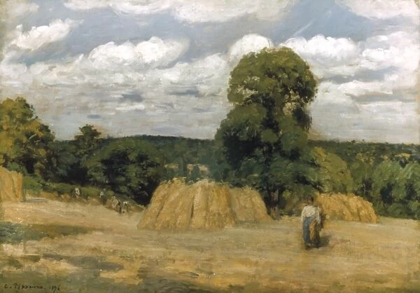 PISSARRO: HARVEST, 1876. Camille Pissarro: The Harvest at Montfoucault. Oil on canvas, 1876