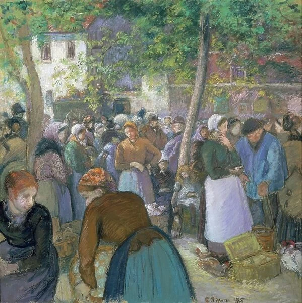 PISSARRO: THE MARKET, 1885. The Market in La Volaille, Gisors. Oil on canvas