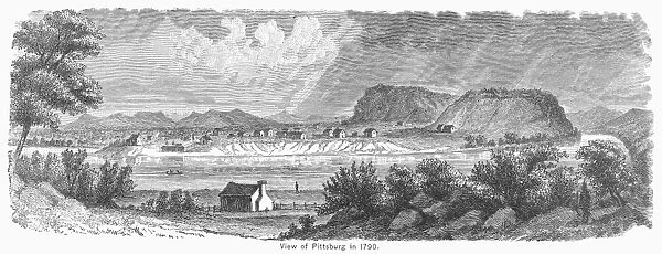 PITTSBURGH, 1790. View of Pittsburgh as it looked in 1790. Wood engraving, American, late 19th century