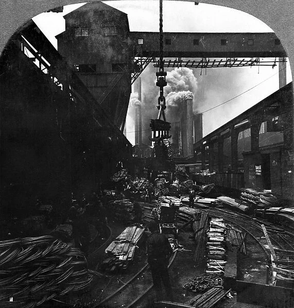 PITTSBURGH: STEEL MILL. Yard of steel works in Pittsburgh, Pennsylvania. Stereograph