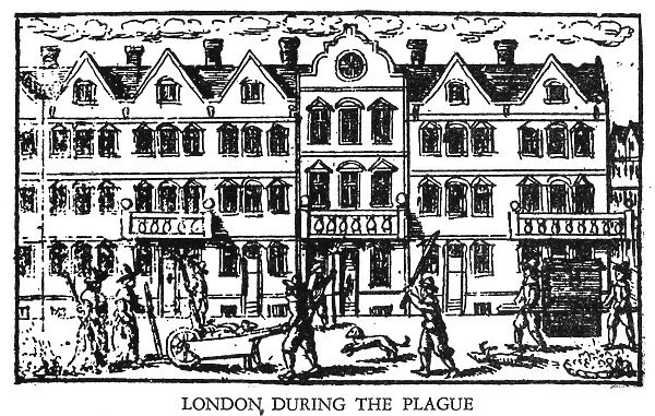 PLAGUE OF LONDON, 1665. A London, England, street scene during the plague year of 1665