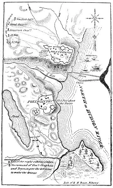 Plan of the British attack on Forts Clinton and Montgomery on the Hudson River during the American Revolutionary War, October 1777