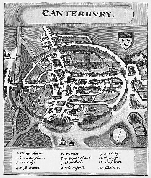 Plan of Canterbury, England. After a contemporary illuminated manuscript
