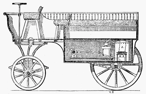 Plan of a carriage powered by French inventor Jean Joseph Etienne Lenoirs internal combustion engine, c1859