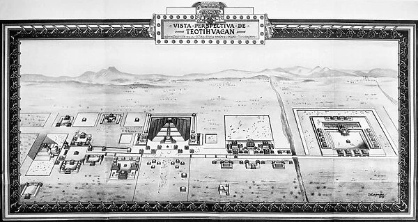Plan of the city of Teotihuacan, which flourished c300 B. C. to 900 A. D. Drawing, Mexican, 20th century