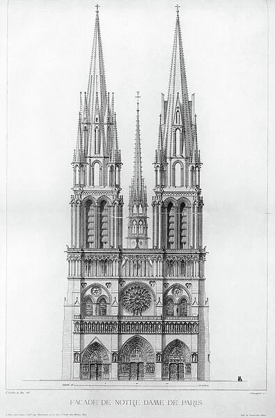 Plan by Eugene Viollet-le-Duc, who restored the cathdedral in the mid-19th century, showing how the church might have looked with the spires originally intended to crown the towers