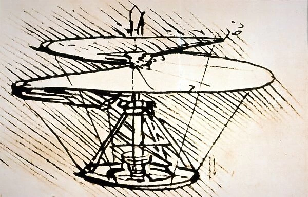 Plan for a flying machine, similar to a present-day helicopter