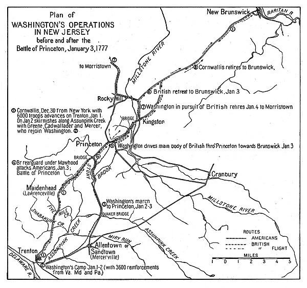 Plan of General George Washingtons operations in New Jersey before and after the Battle of Princeton during the American Revolutionary War, 3 January 1777