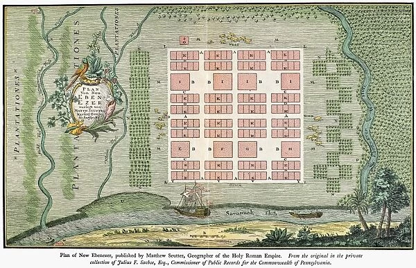 Plan of New Ebenezer, Georgia, established 1734 by Protestants from Salzburg. Contemporary engraving by Matthew Seutter