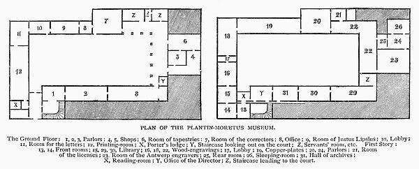Plan of the Plantin-Moretus Museum, a former printing shop established in the 16th century, at Antwerp, Belgium