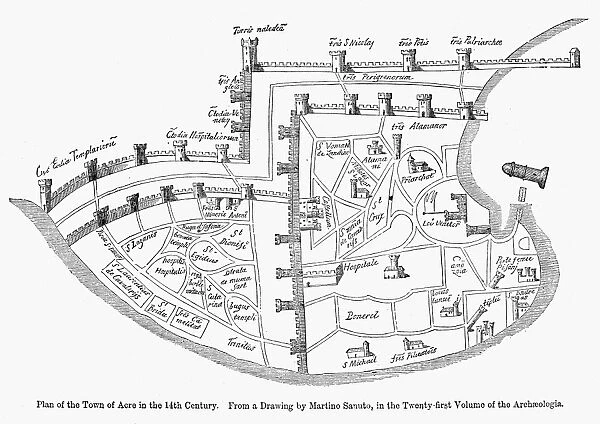 Plan of the town of Acre, Israel, in the 14th century