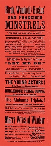 PLAYBILL, 1873. An 1873 playbill printed in New York