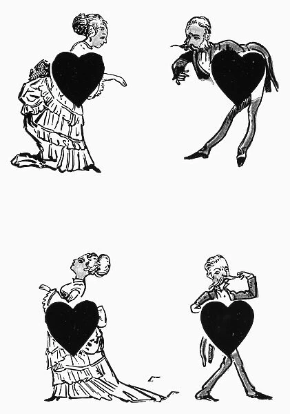PLAYING CARD, 1877. Four of Hearts from Eclipse Comic Playing Cards, American, 1877
