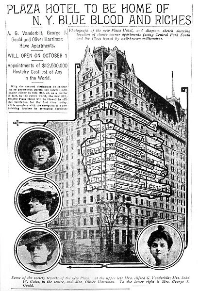 PLAZA HOTEL, 1907. Contemporary newspaper account of the opening of the Plaza Hotel
