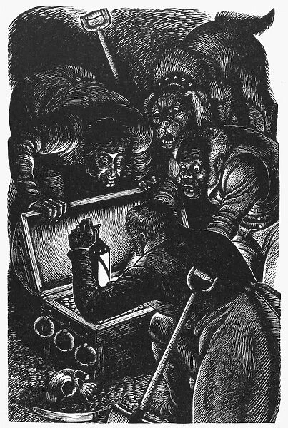 POE: THE GOLD BUG, 1843. Wood engraving by Fritz Eichenberg for a 1944 edition of Edgar Allan Poes The Gold Bug, first published in 1843