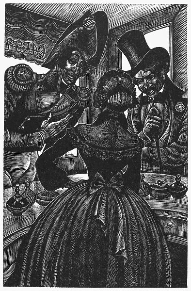 POE: MARIE ROGET, 1842-43. Wood engraving by Fritz Eichenberg for a 1944 edition of Edgar Allan Poes The Mystery of Marie Roget, first published in 1842-43