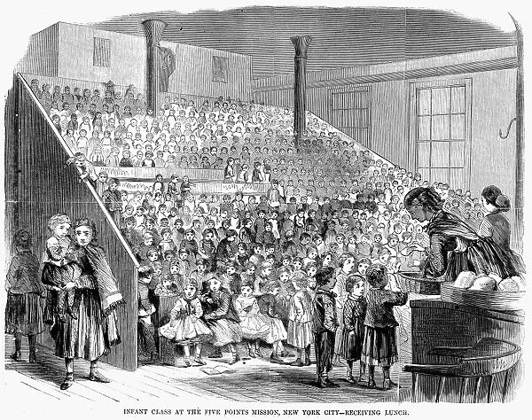 FIVE POINTS MISSION, 1866. Lunchtime at the Five Points Mission school, New York City. Wood engraving from an American newspaper of 1866