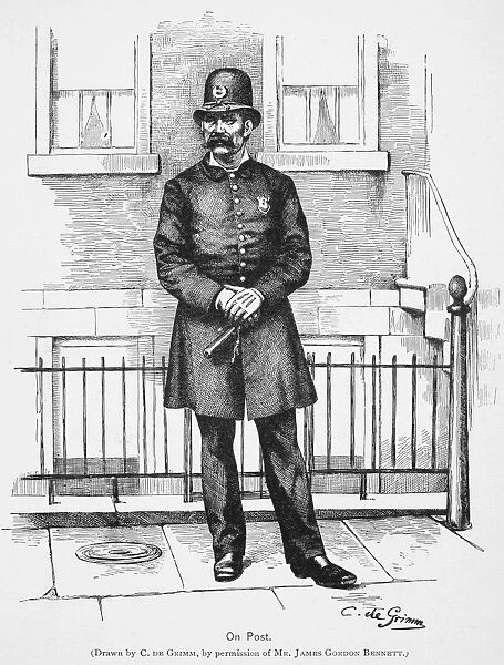 POLICEMAN, c1885. A New York policeman. Line engraving c1885