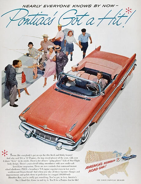 PONTIAC ADVERTISEMENT 1957. Pontiac automobile advertisement from an American magazine, 1957